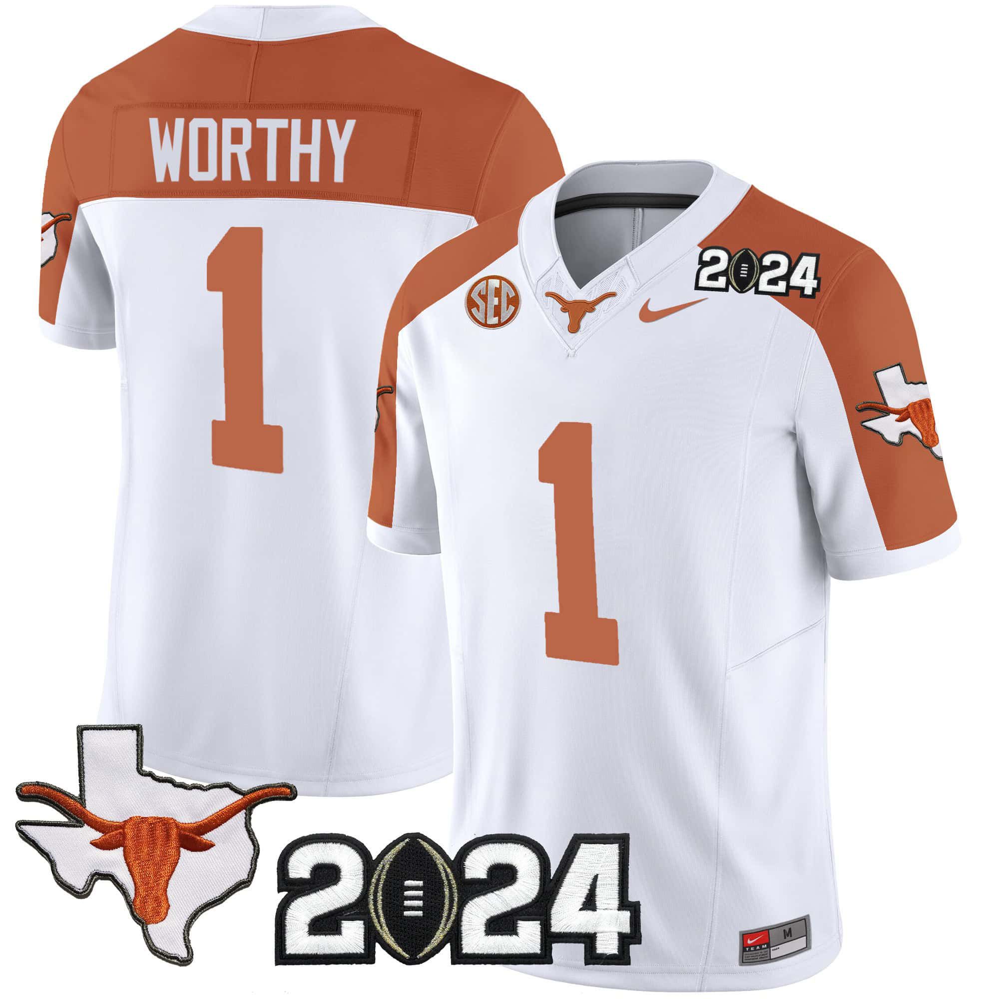 Men Texas Longhorns #1 Worthy White 2024 Nike Vapor Limited NCAA Jersey style 1